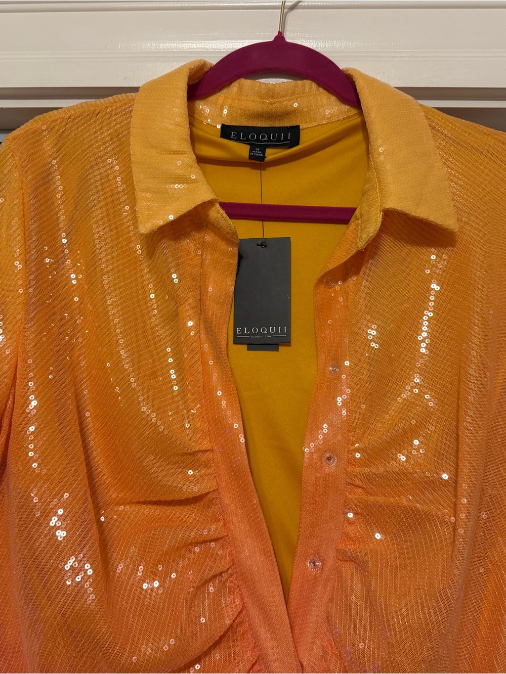 Eloquii Orange Sequin Collared Shirt - Picture 2 of 3